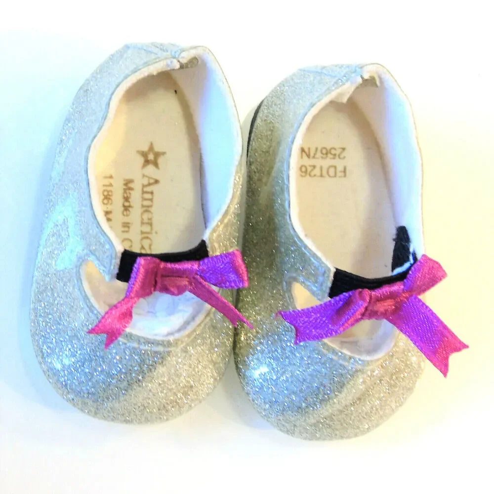 American Girl Gabriela Tap Shoes Marisol Dance Glitter Silver Pink Bows Patent